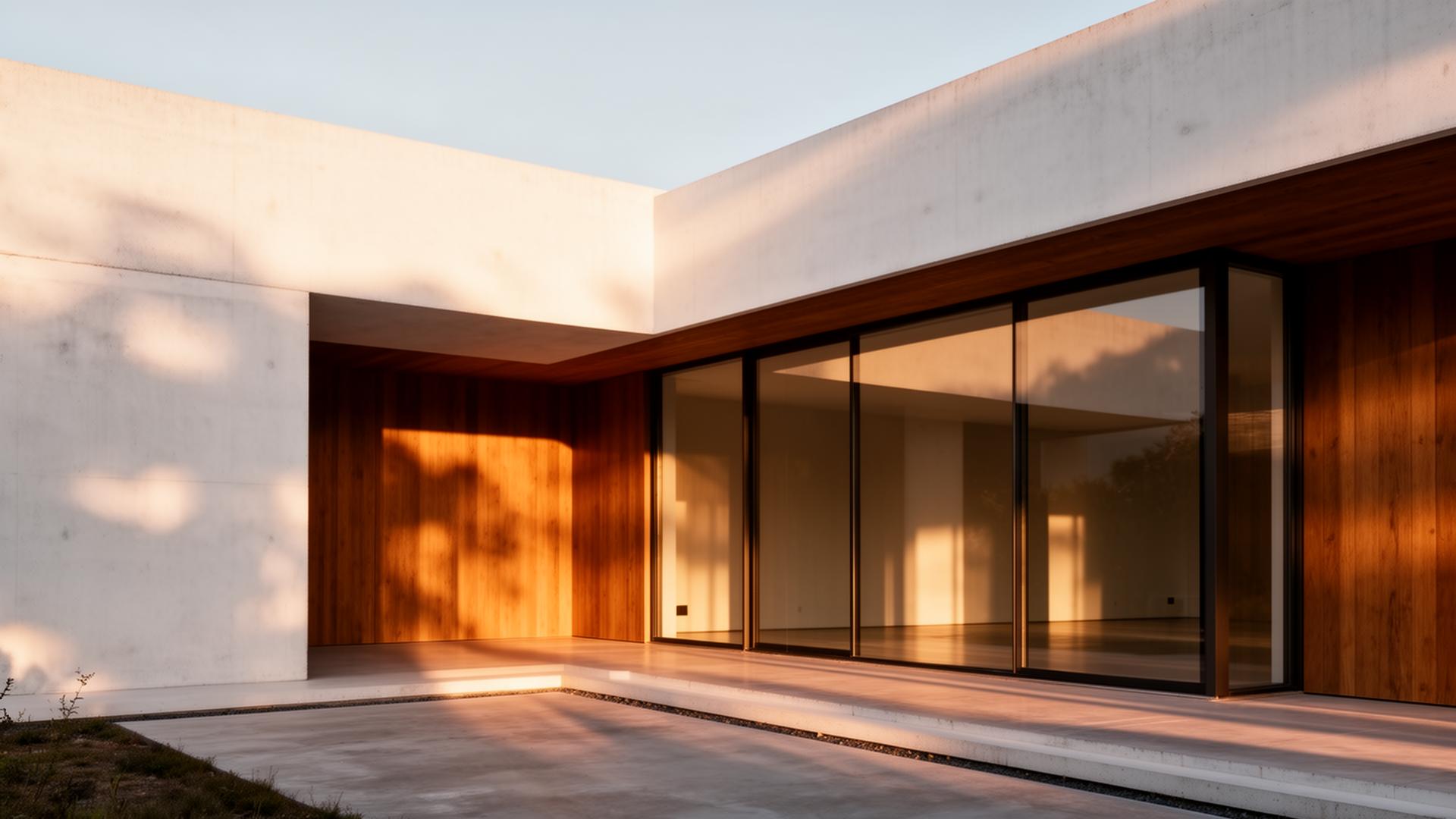 Residencia minimalista con muros de concreto y revestimientos de madera